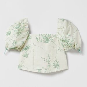 Zara- Floral Puff Sleeve Linen Crop Top (6)